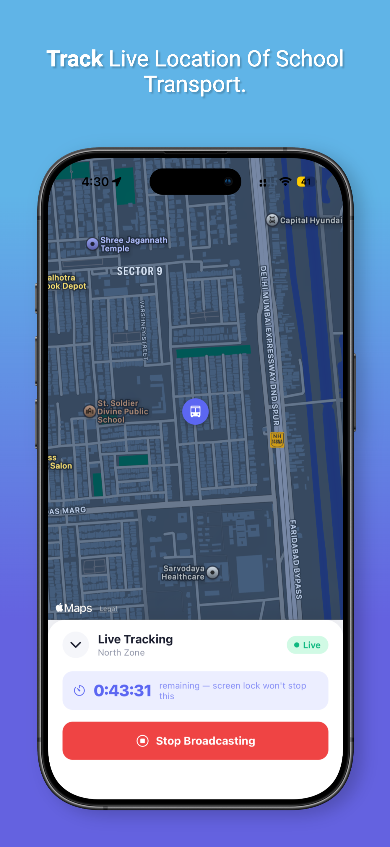 Live school bus tracking on GurukulOS parent app