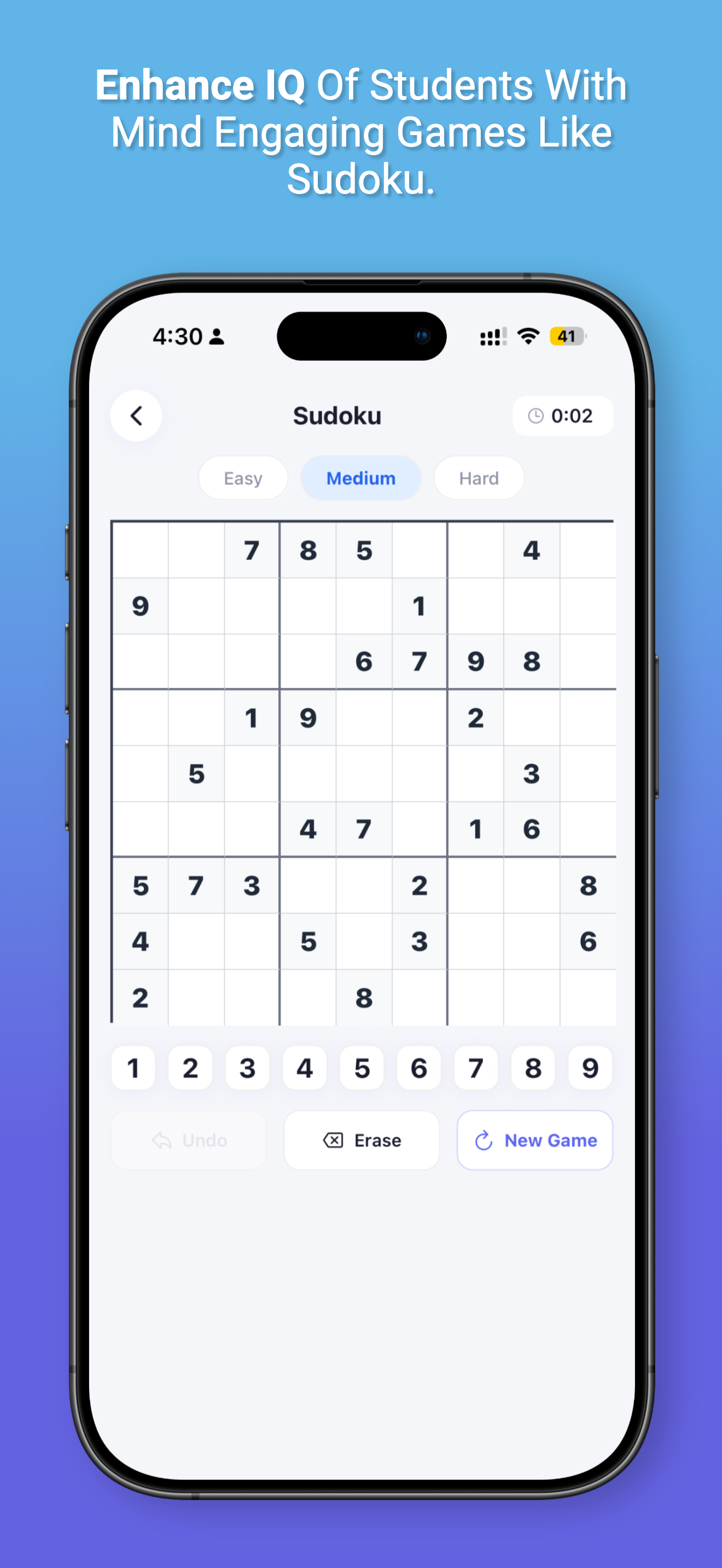 IQ and Sudoku games for students in GurukulOS student app